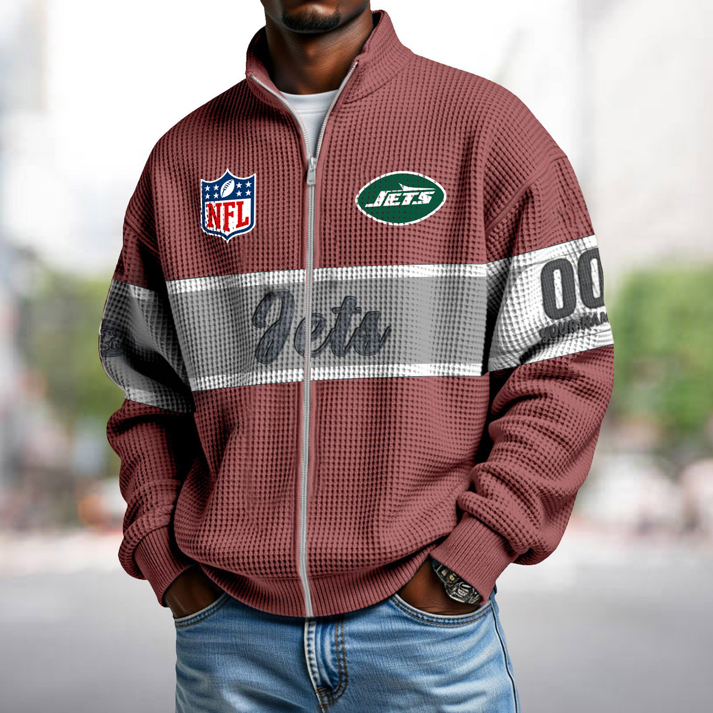 NYJ x NFL Waffle Zip-Up Sweatshirt DATND TANTD