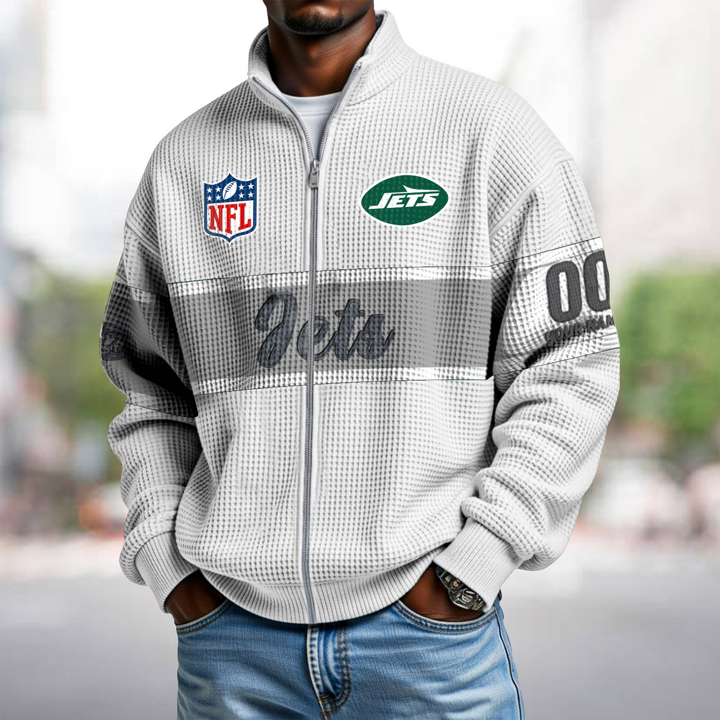 NYJ x NFL Waffle Zip-Up Sweatshirt DATND TANTD