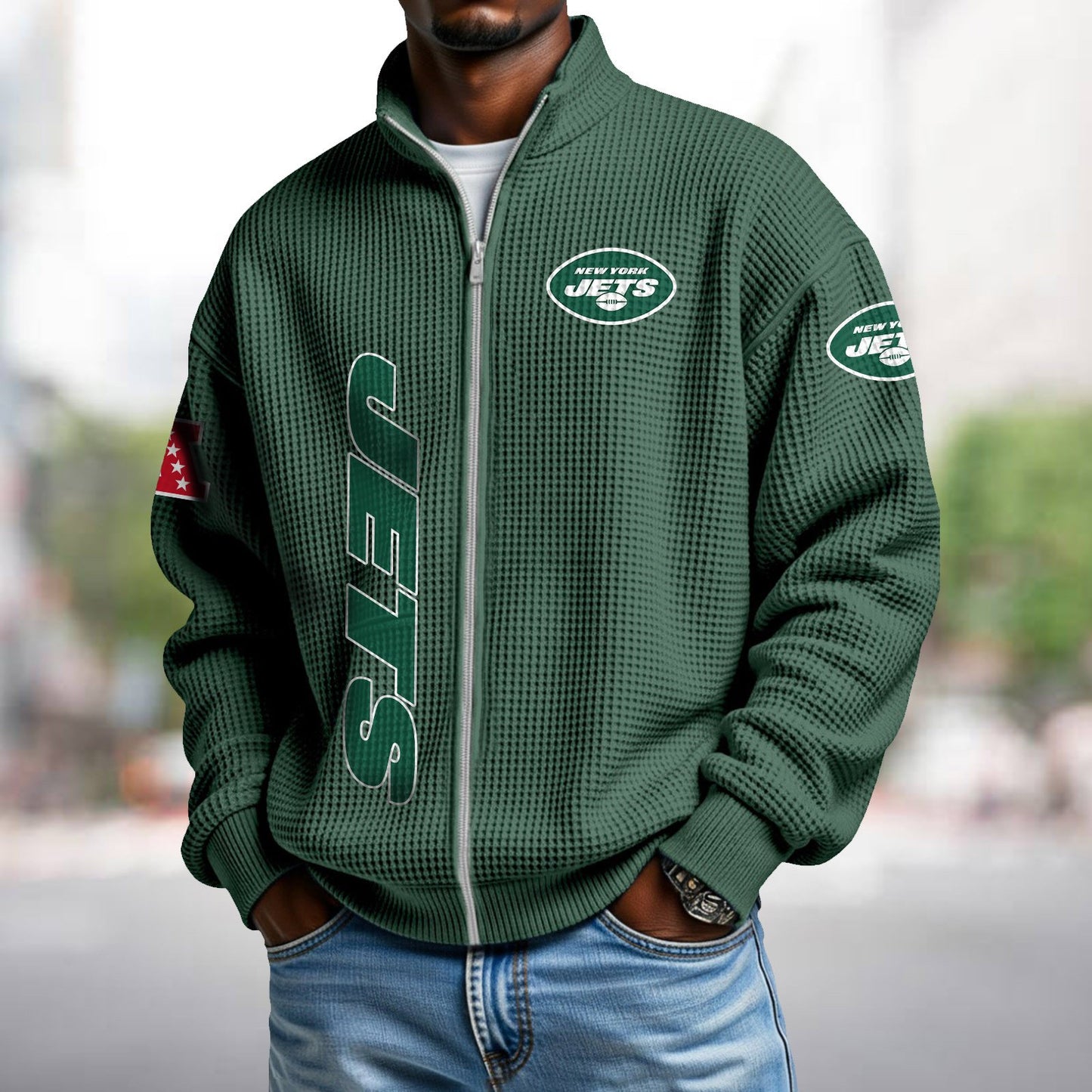 NYJ x NFL Waffle Zip-Up Sweatshirt DATND TANTD