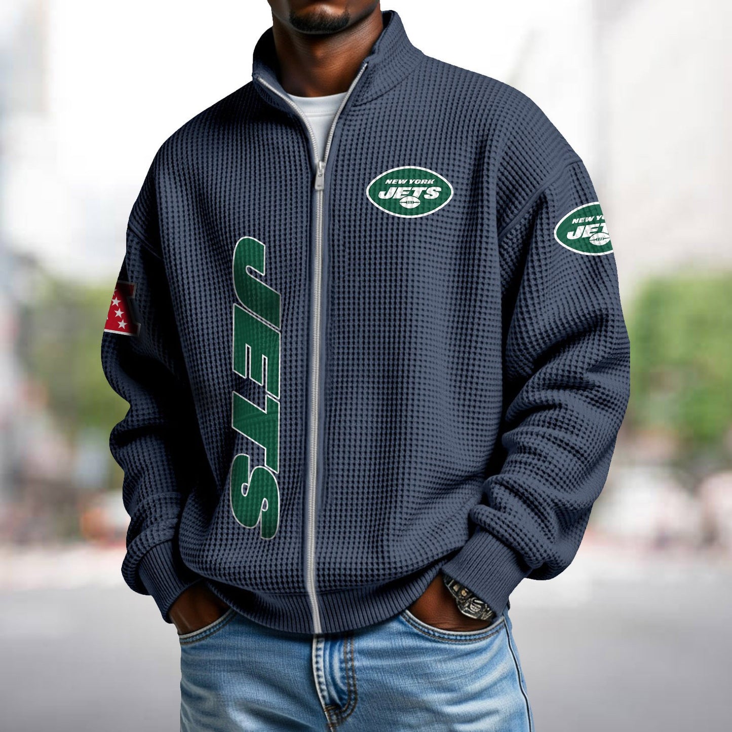 NYJ x NFL Waffle Zip-Up Sweatshirt DATND TANTD