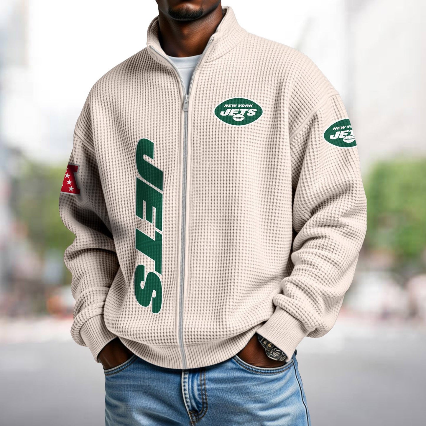NYJ x NFL Waffle Zip-Up Sweatshirt DATND TANTD