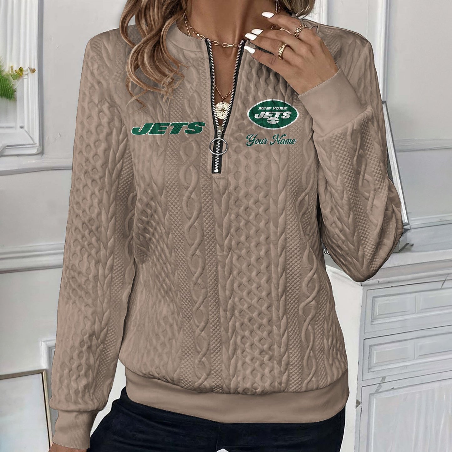 NYJ x NFL Women's Quilted Zip-UP Sweatshirt DatND DVT