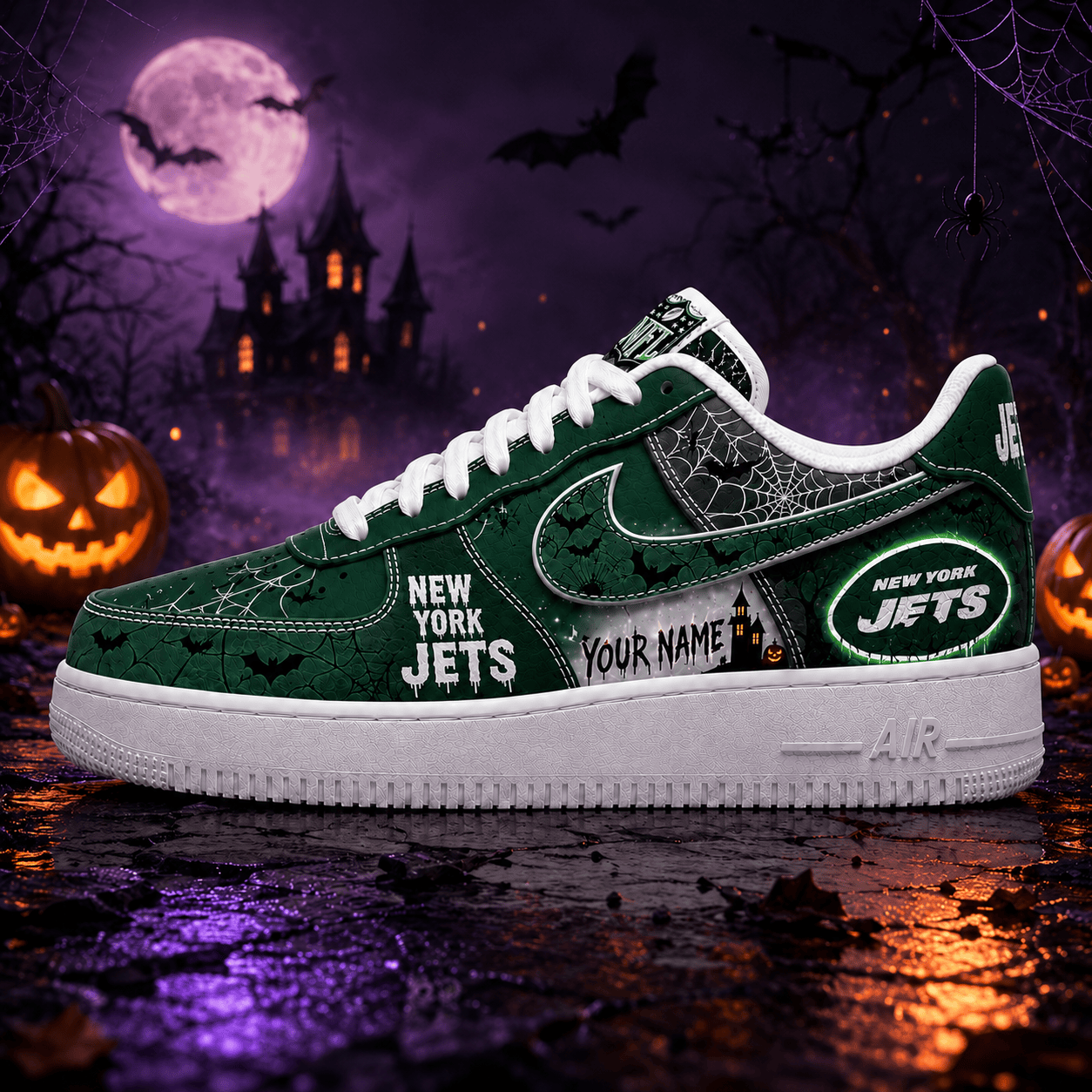 NYJ x Premium NFL Fear The Team Halloween AF1 Sneakers