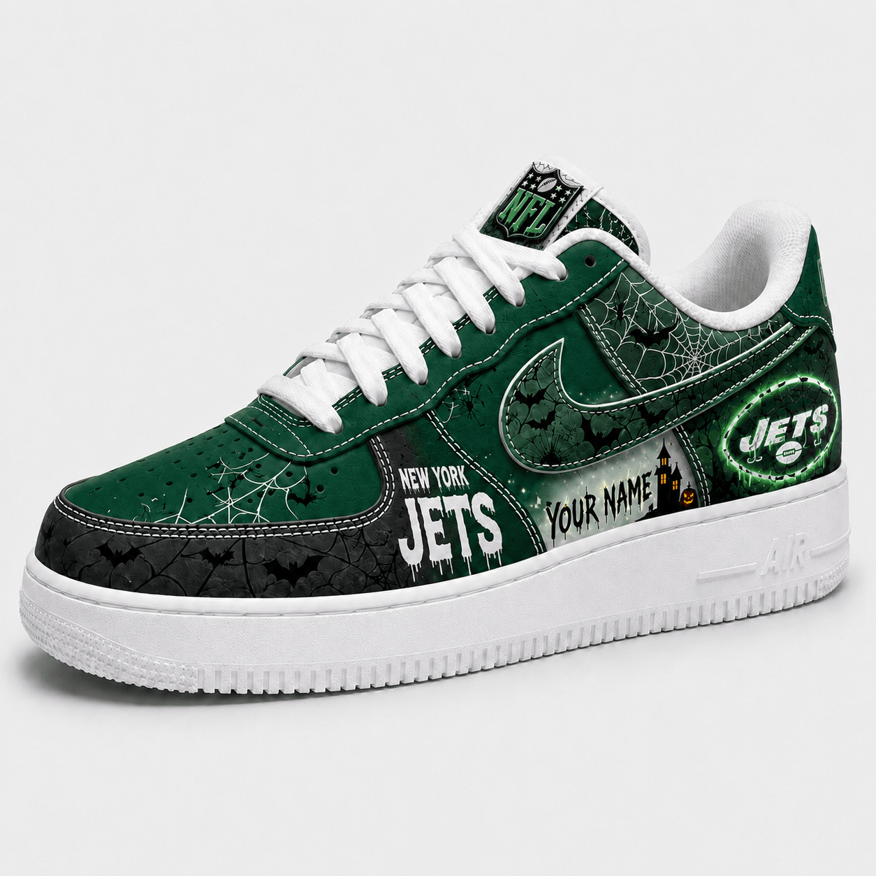 NYJ x Premium NFL Fear The Team Halloween AF1 Sneakers