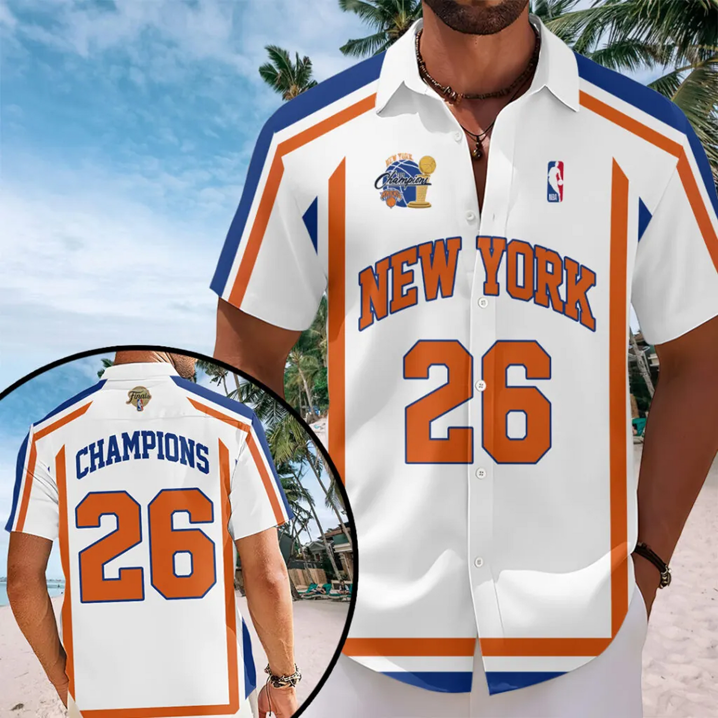 NYK x NBA Finals Champions 2026 Short Sleeve Button-Down Shirt 1606 White