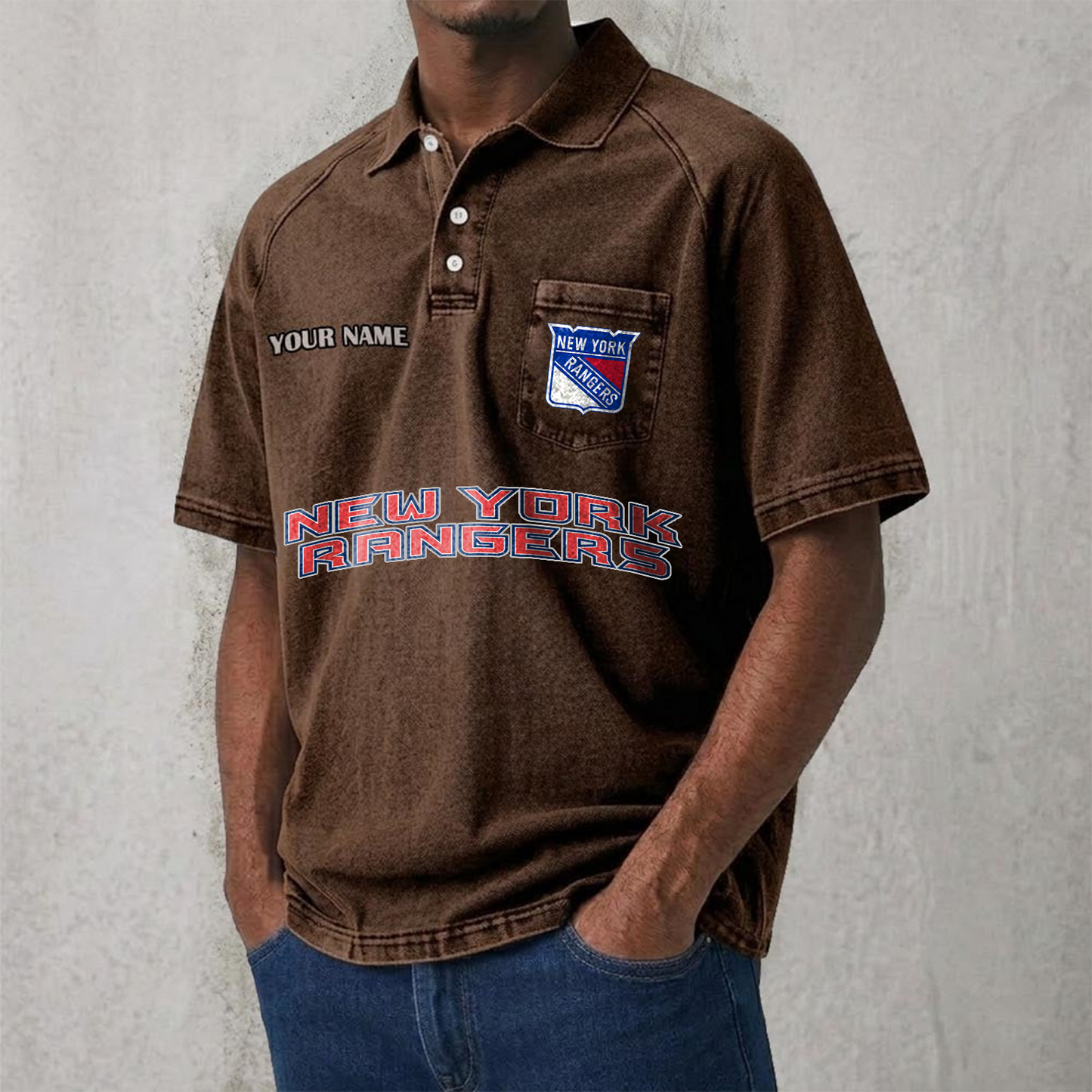 NYR x NHL Men's Distressed Turn-Down Collar Polo DATND TANTD 250526
