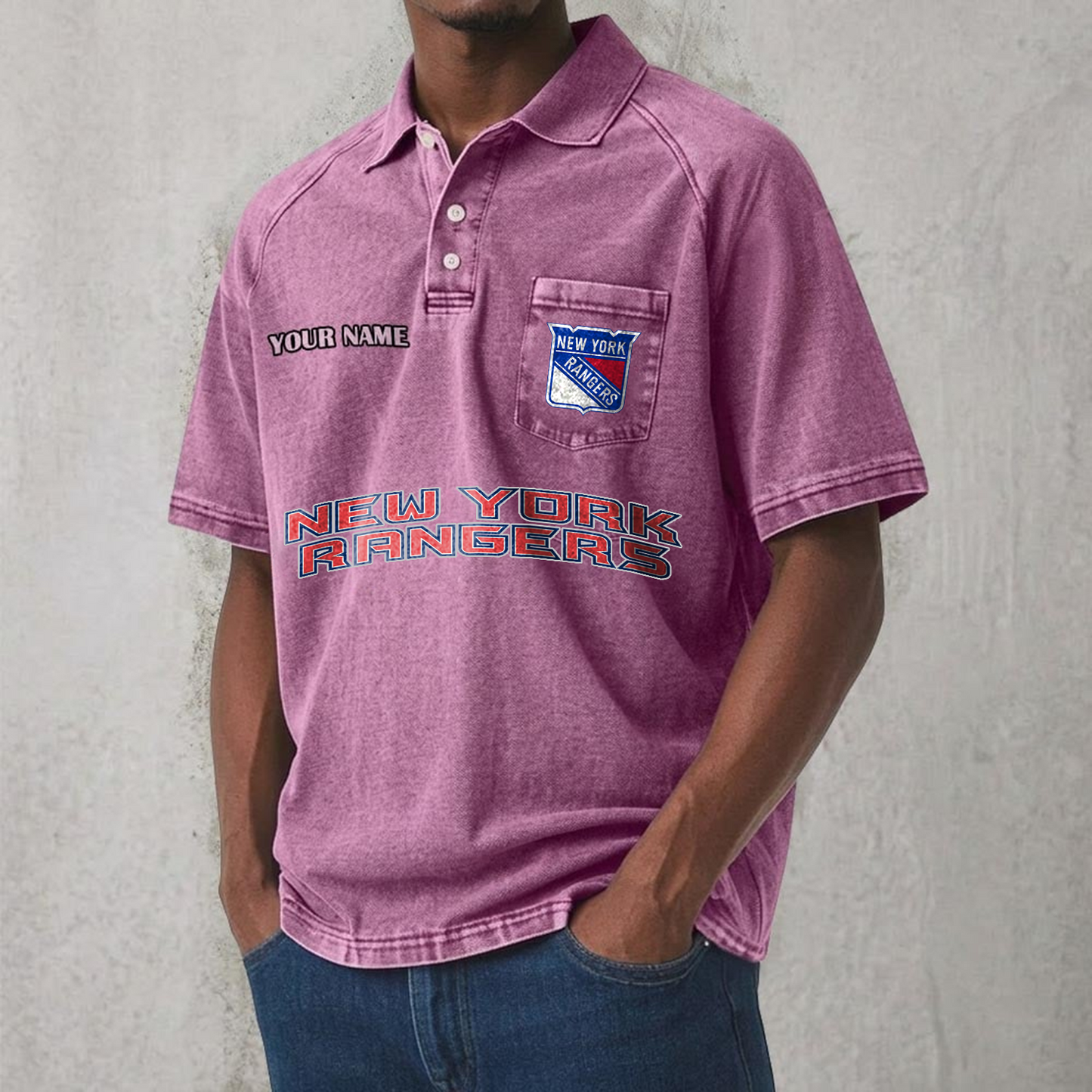 NYR x NHL Men's Distressed Turn-Down Collar Polo DATND TANTD 250526