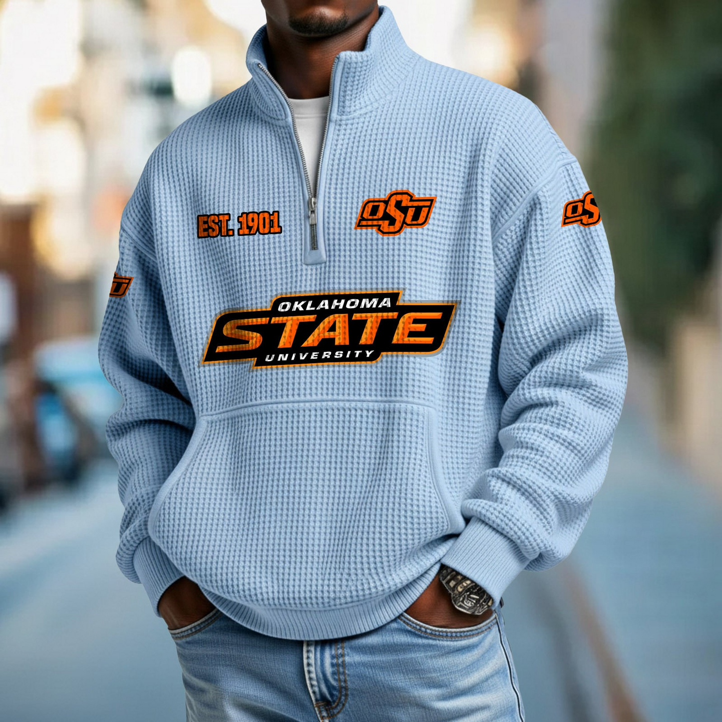 OKST x College Football - Waffle Stand Collar Half Zip Sweatshirt DatND DVT