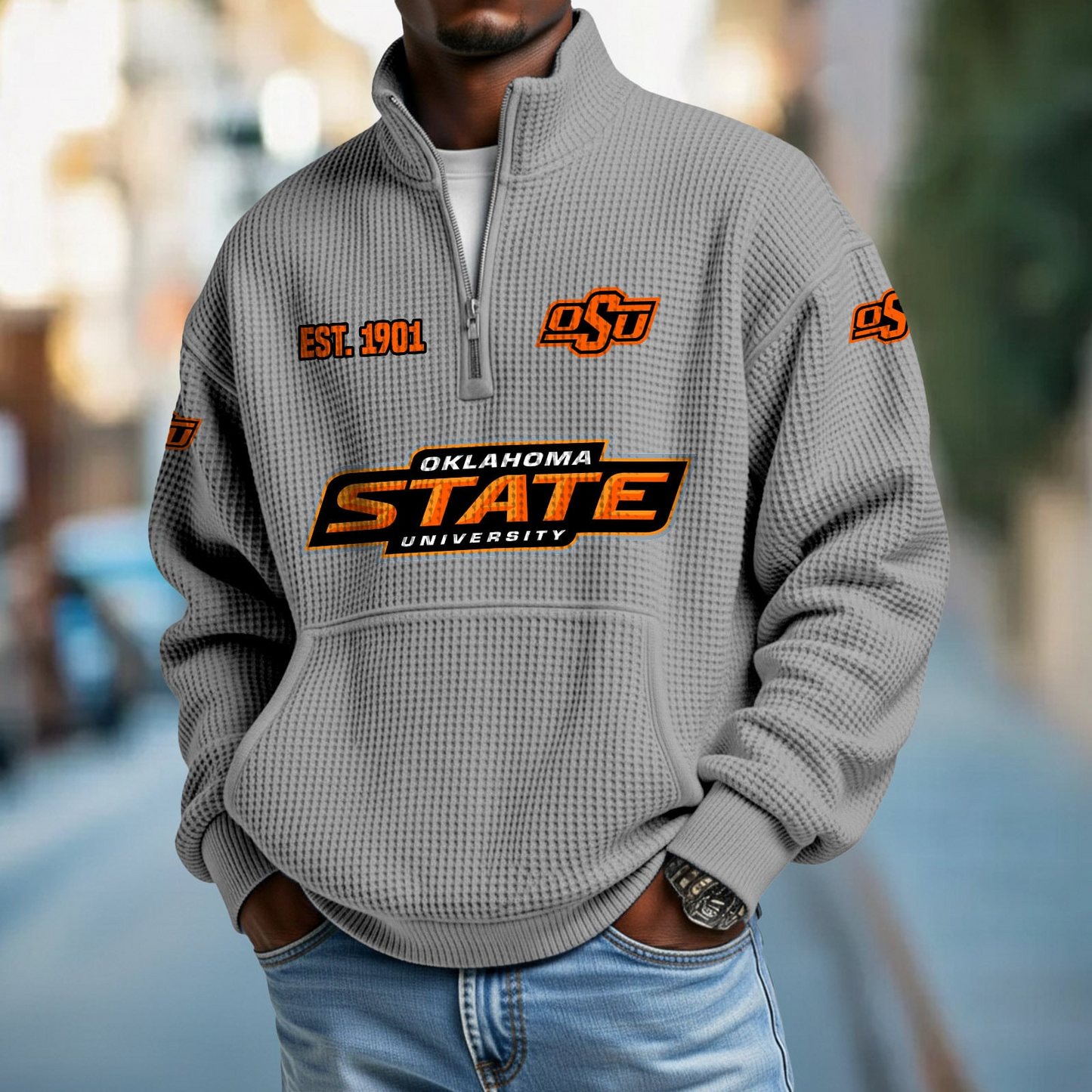 OKST x College Football - Waffle Stand Collar Half Zip Sweatshirt DatND DVT