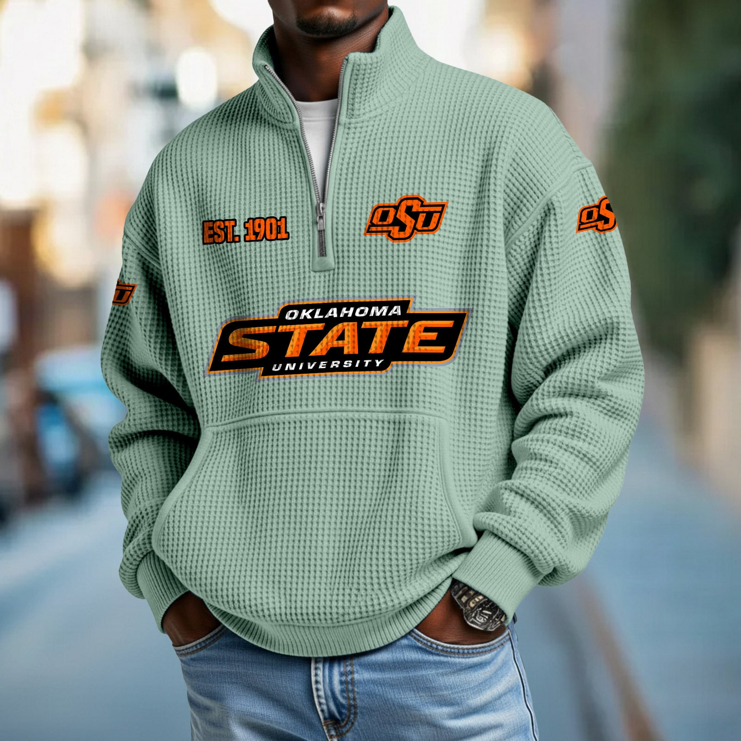OKST x College Football - Waffle Stand Collar Half Zip Sweatshirt DatND DVT