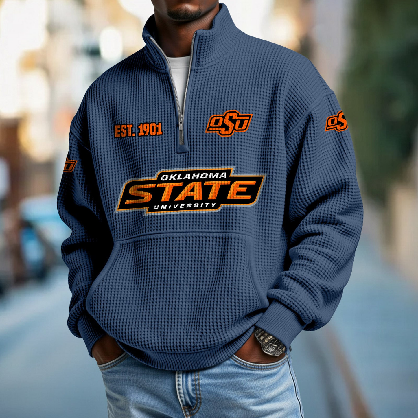 OKST x College Football - Waffle Stand Collar Half Zip Sweatshirt DatND DVT