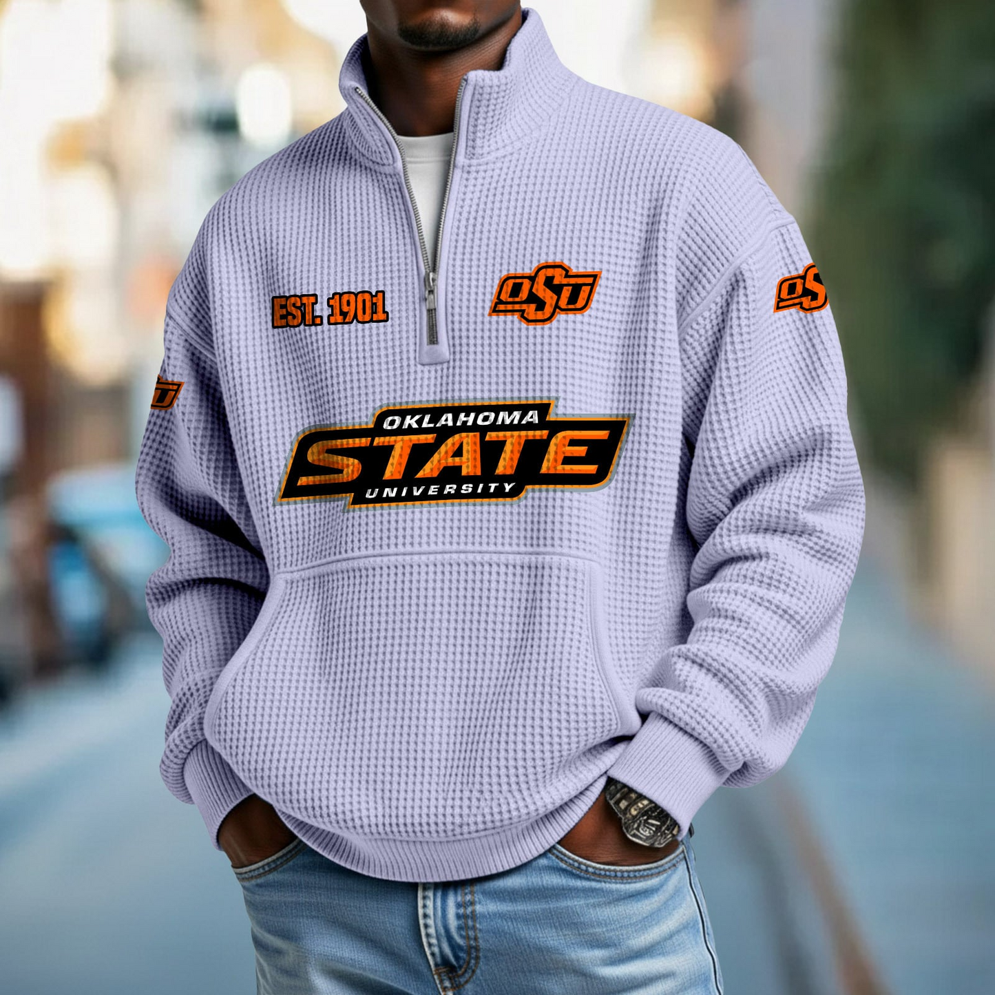 OKST x College Football - Waffle Stand Collar Half Zip Sweatshirt DatND DVT