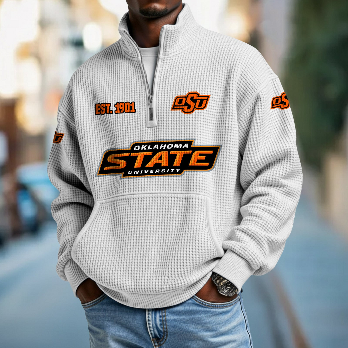 OKST x College Football - Waffle Stand Collar Half Zip Sweatshirt DatND DVT