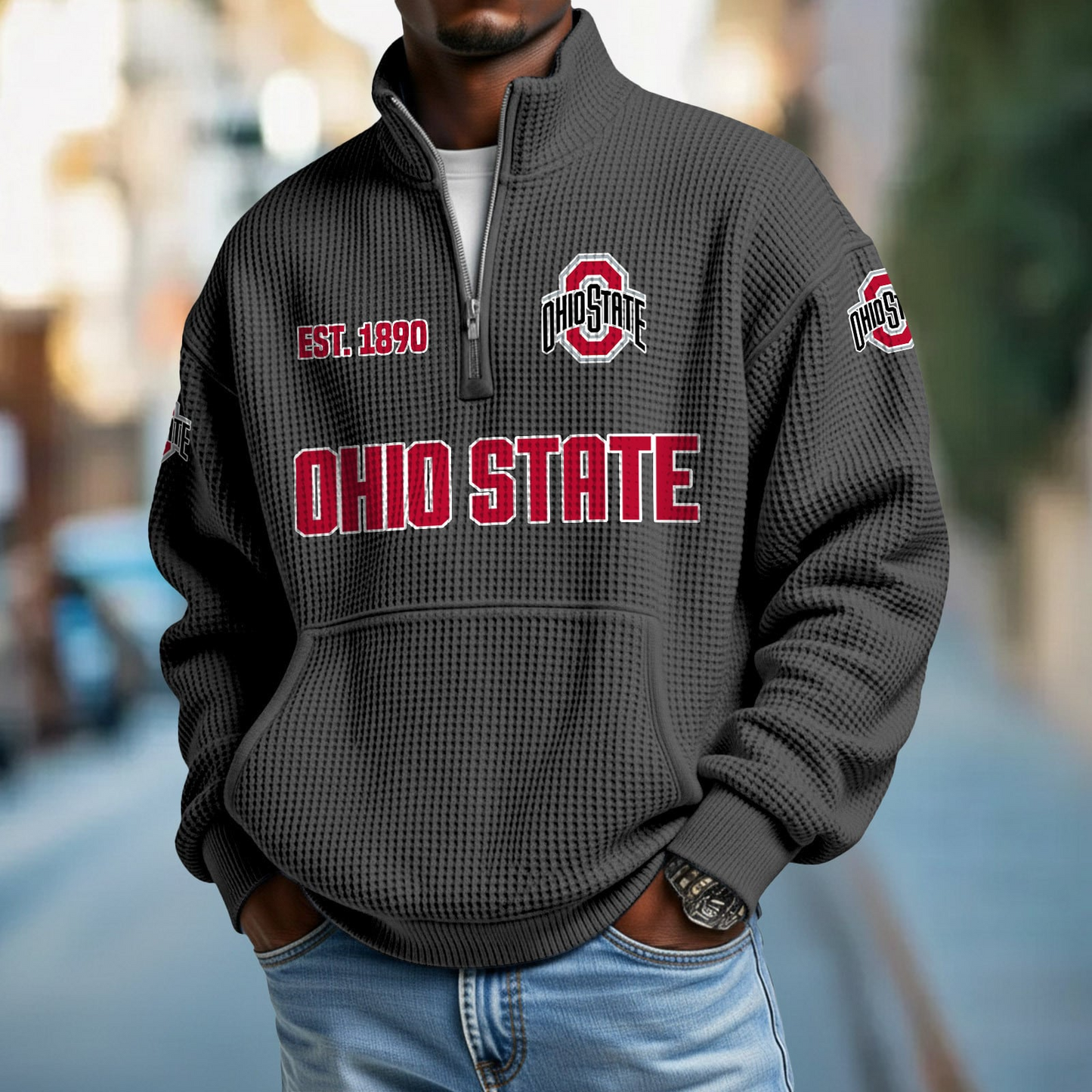 OSU x College Football - Waffle Stand Collar Half Zip Sweatshirt DatND DVT