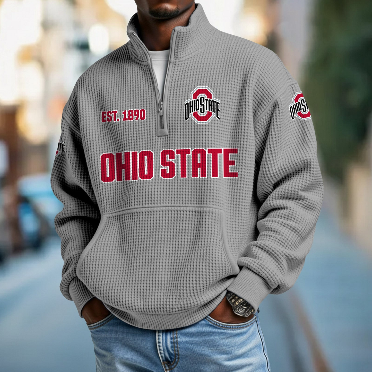 OSU x College Football - Waffle Stand Collar Half Zip Sweatshirt DatND DVT