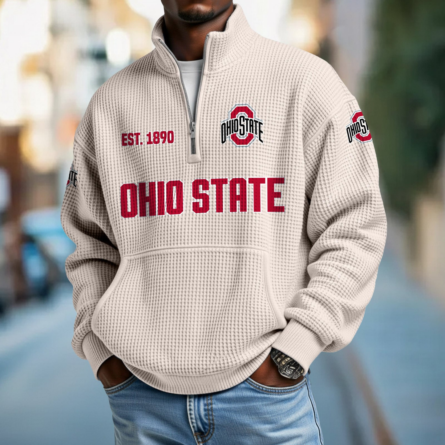 OSU x College Football - Waffle Stand Collar Half Zip Sweatshirt DatND DVT
