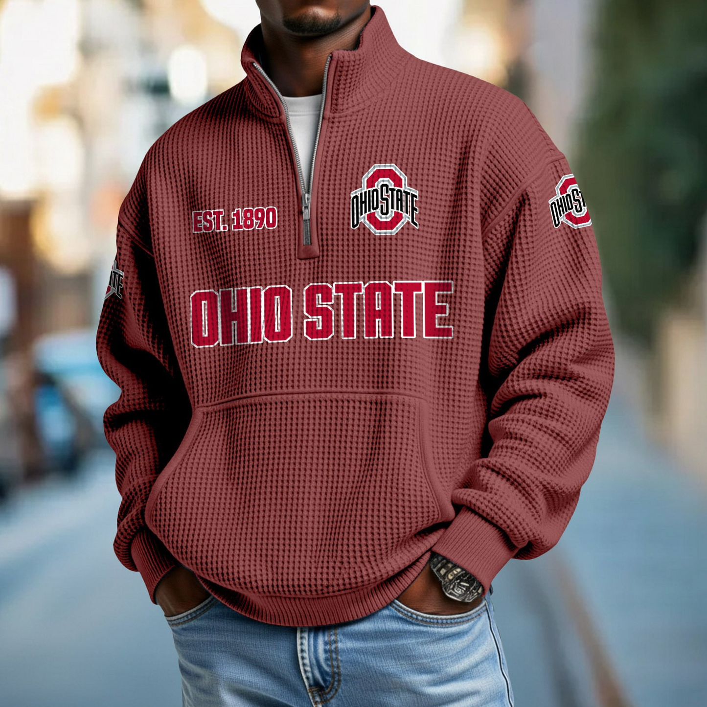 OSU x College Football - Waffle Stand Collar Half Zip Sweatshirt DatND DVT