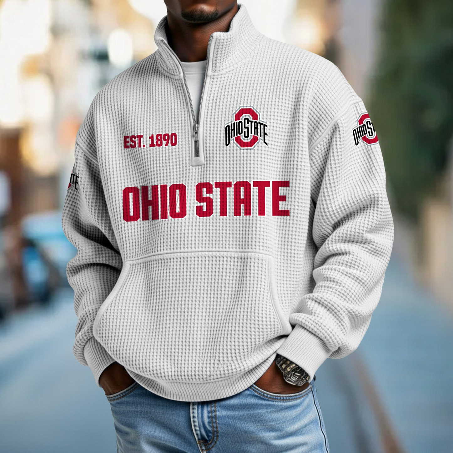 OSU x College Football - Waffle Stand Collar Half Zip Sweatshirt DatND DVT