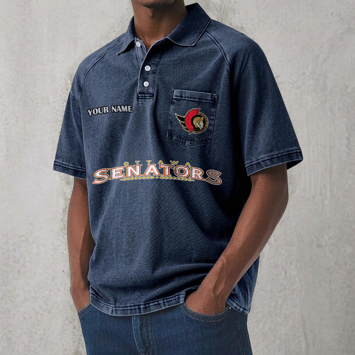 OTT x NHL Men's Distressed Turn-Down Collar Polo DATND TANTD 250526