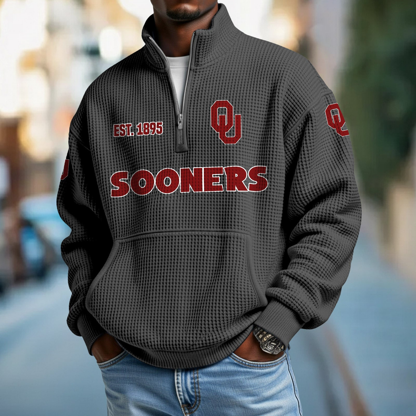 OU x College Football - Waffle Stand Collar Half Zip Sweatshirt DatND DVT