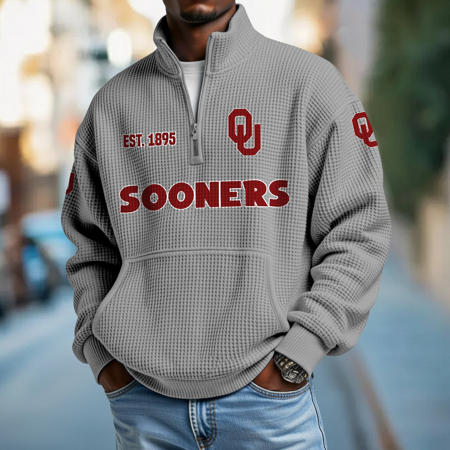 OU x College Football - Waffle Stand Collar Half Zip Sweatshirt DatND DVT