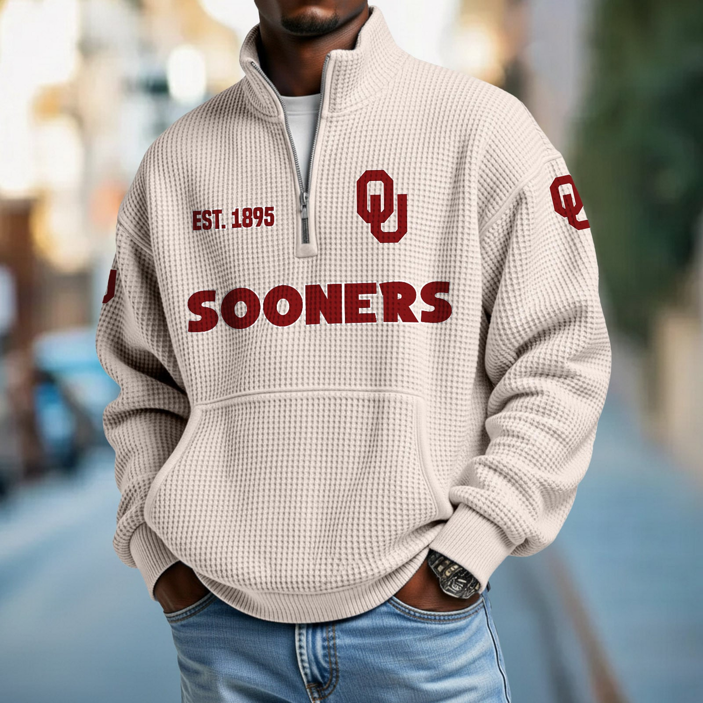 OU x College Football - Waffle Stand Collar Half Zip Sweatshirt DatND DVT