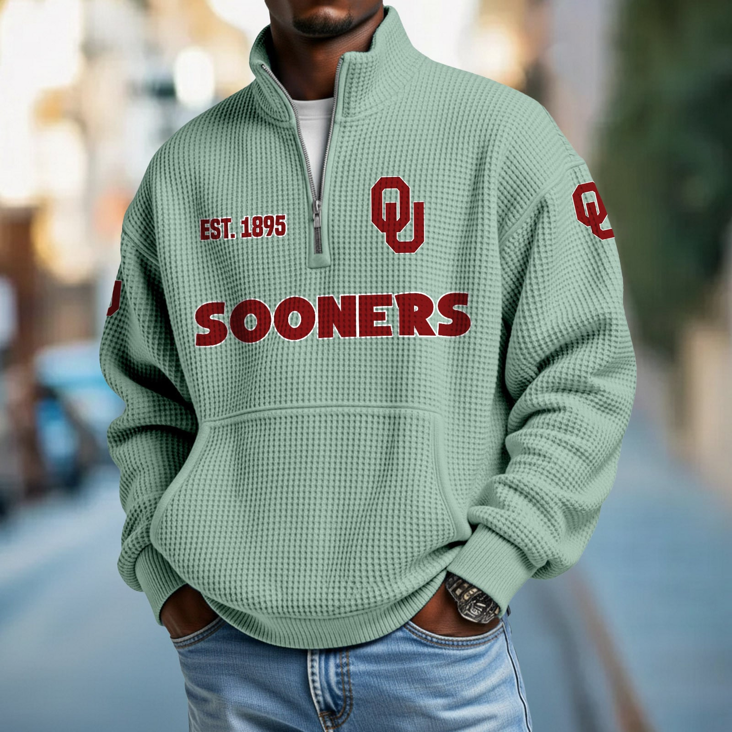 OU x College Football - Waffle Stand Collar Half Zip Sweatshirt DatND DVT