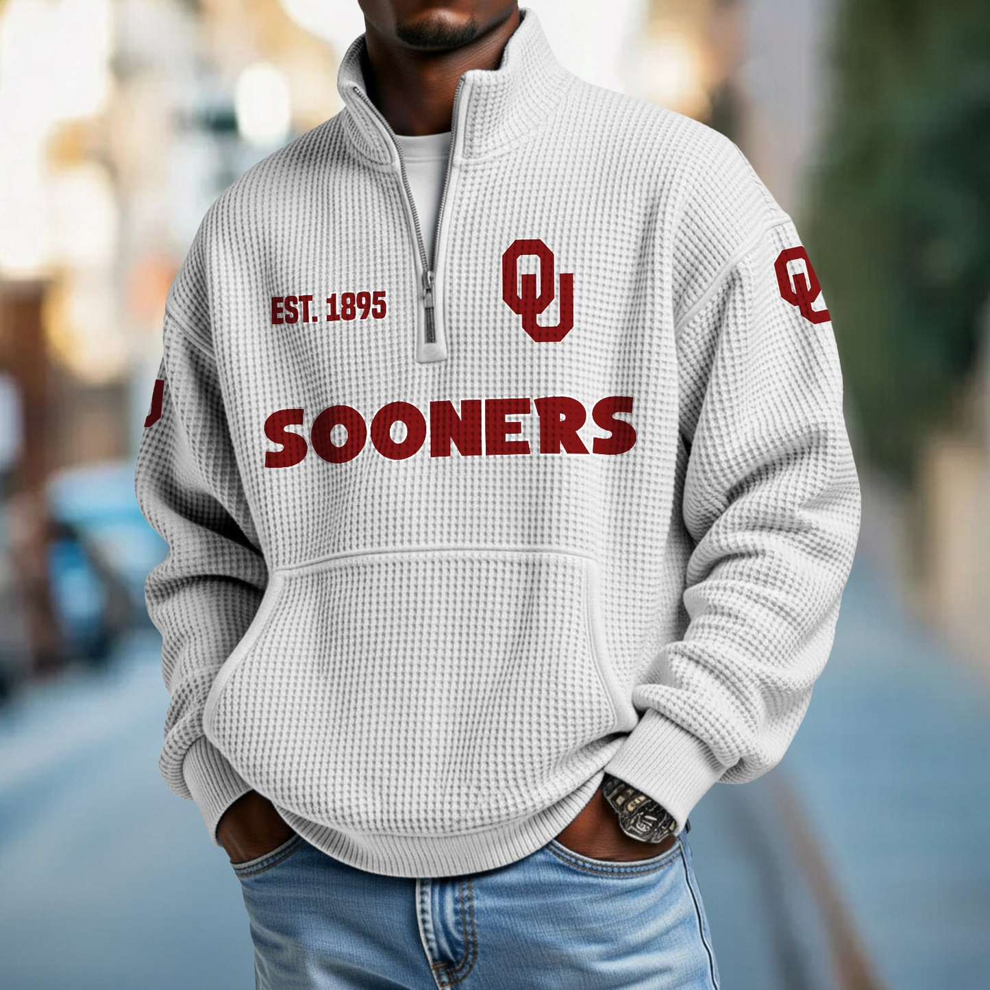 OU x College Football - Waffle Stand Collar Half Zip Sweatshirt DatND DVT