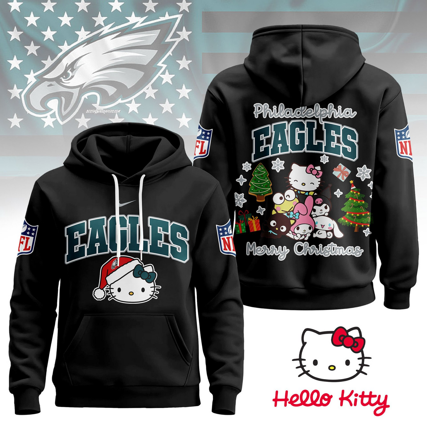 PE Premium NFL Hello Kitty Christmas 3D Hoodie DDT CTND