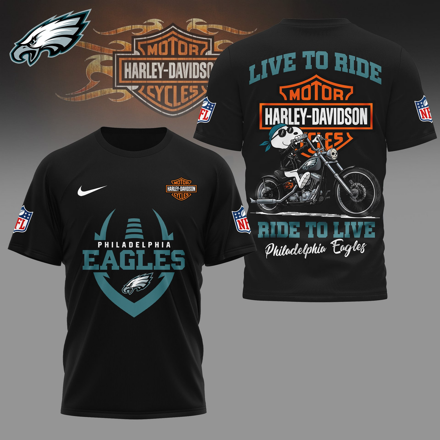 PE Premium NFL Snoopy Motorcycle 3D Shirt DDT CTND