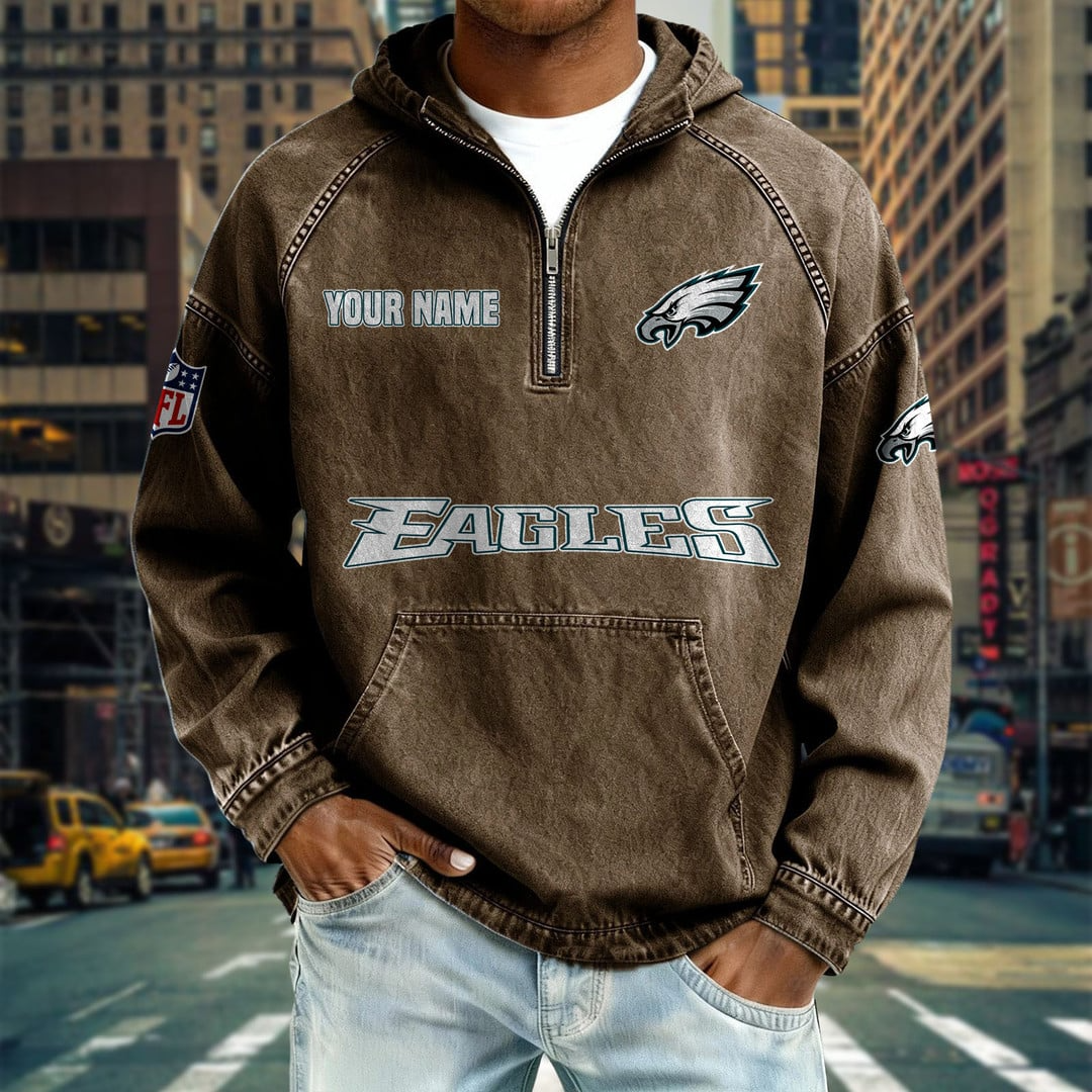 PE x NFL Denim Long - Sleeved Hooded Sweatshirt DDT NTL