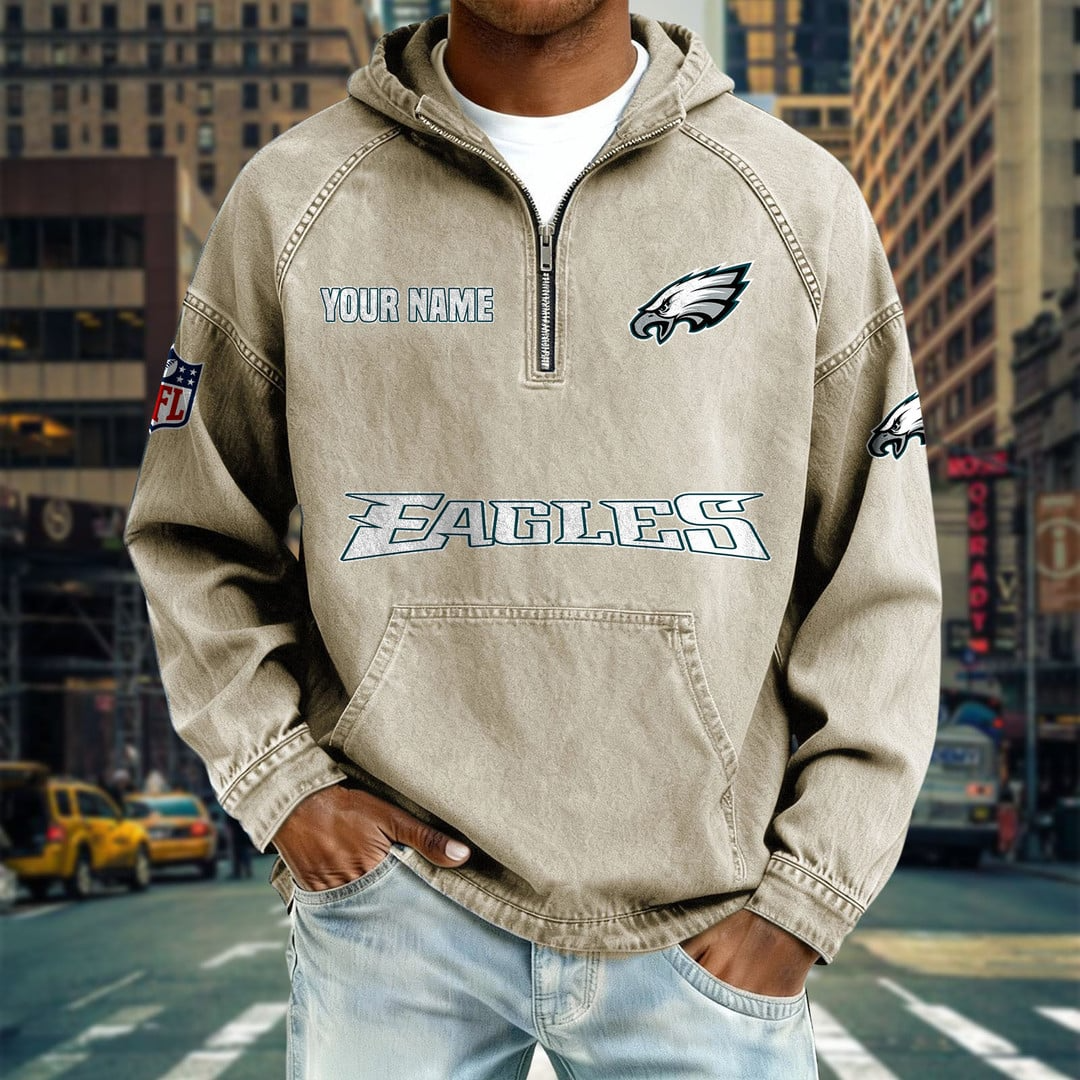 PE x NFL Denim Long - Sleeved Hooded Sweatshirt DDT NTL
