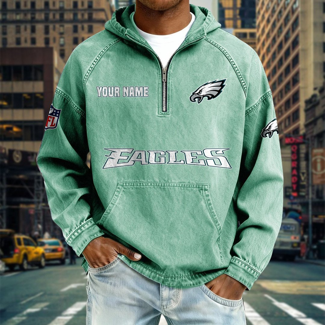 PE x NFL Denim Long - Sleeved Hooded Sweatshirt DDT NTL