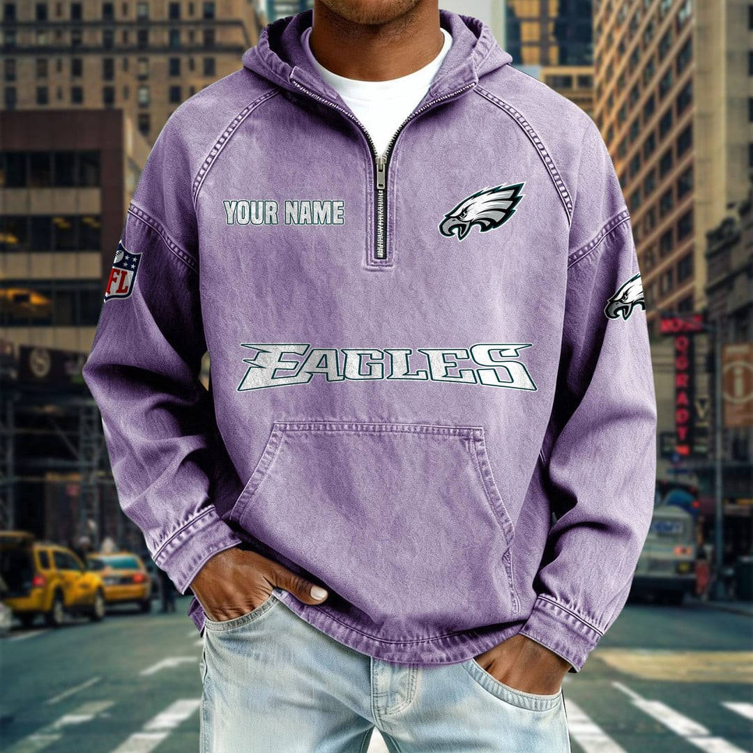 PE x NFL Denim Long - Sleeved Hooded Sweatshirt DDT NTL
