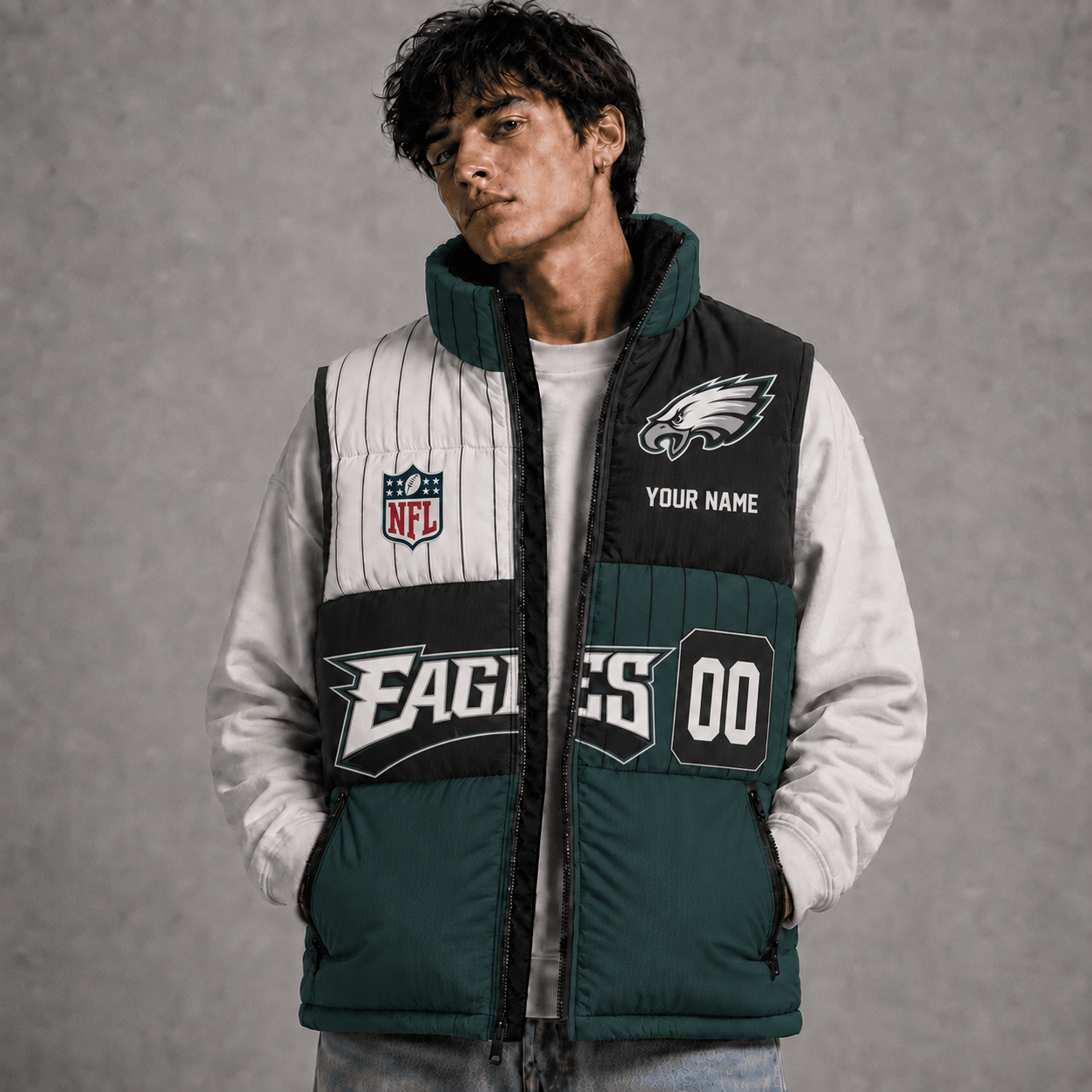 PE x NFL Premium Sleeveless Puffer Jacket Personalized Gift For True Fan