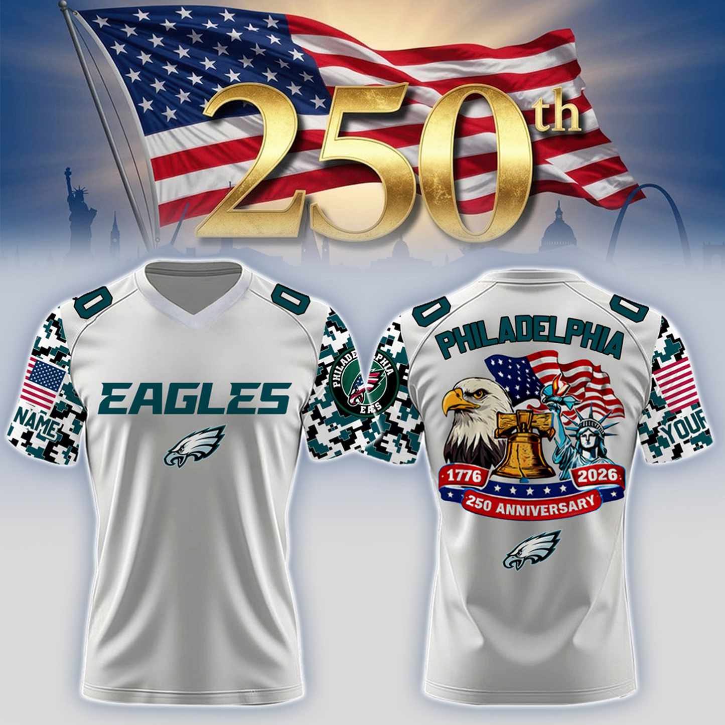 PHI x 250th Years USA Anniversary-V-neck Short Sleeve Jersey DATND TANTD