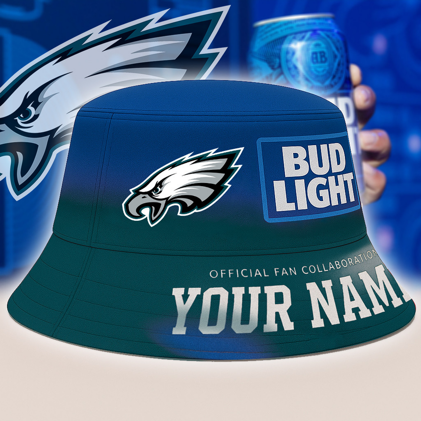 PHI x NFL Bud Light Personalized Bucket Hat DATND TANTD