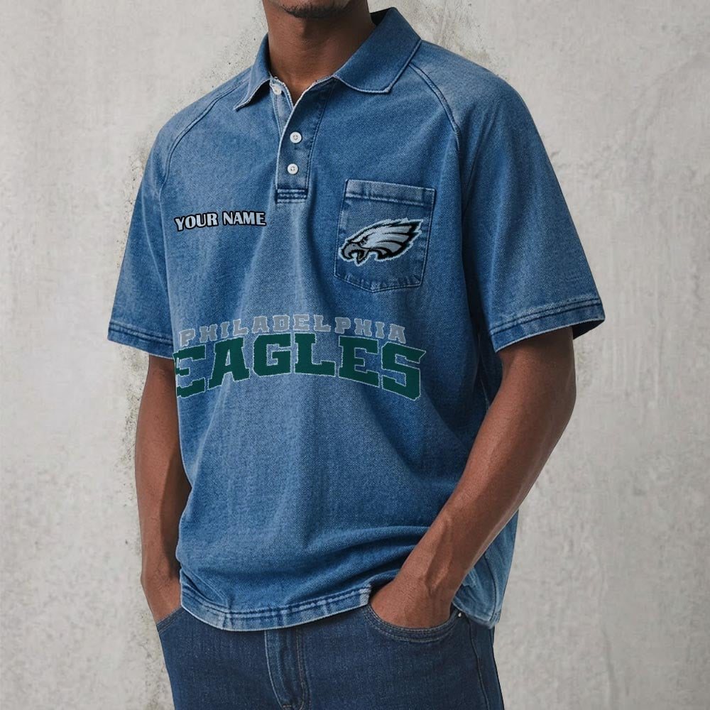 PHI x NFL Men's Distressed Turn-Down Collar Polo DATND TANTD 250526