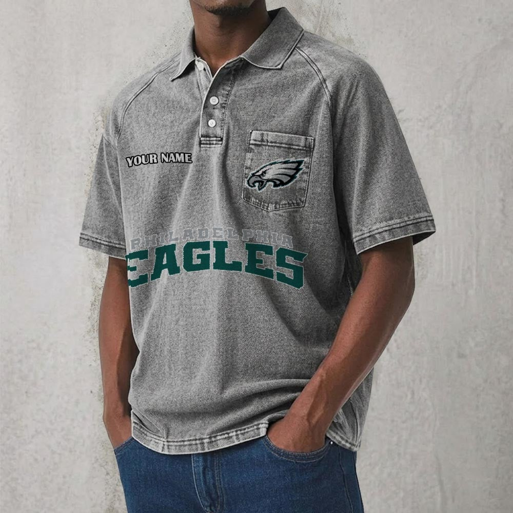PHI x NFL Men's Distressed Turn-Down Collar Polo DATND TANTD 250526