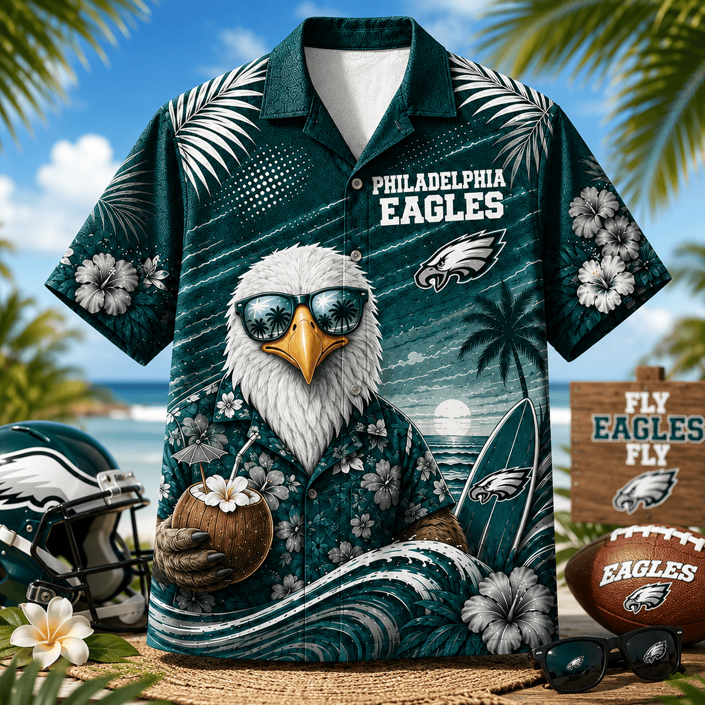 PHI x NFL Premium Beach Vibes Hawaiian Shirt
