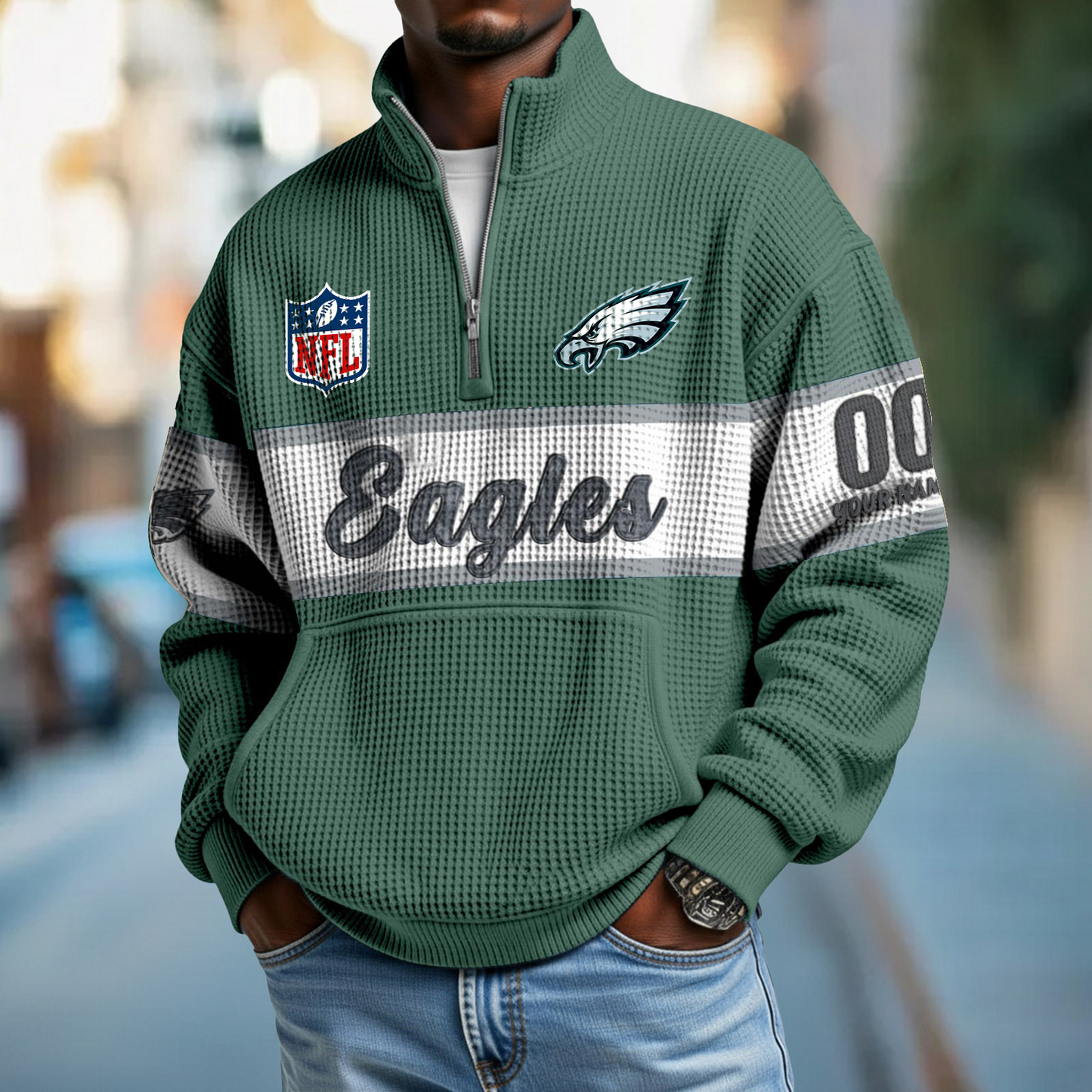PHI x NFL Quarter-Zip Waffle Pullover DATND TANTD