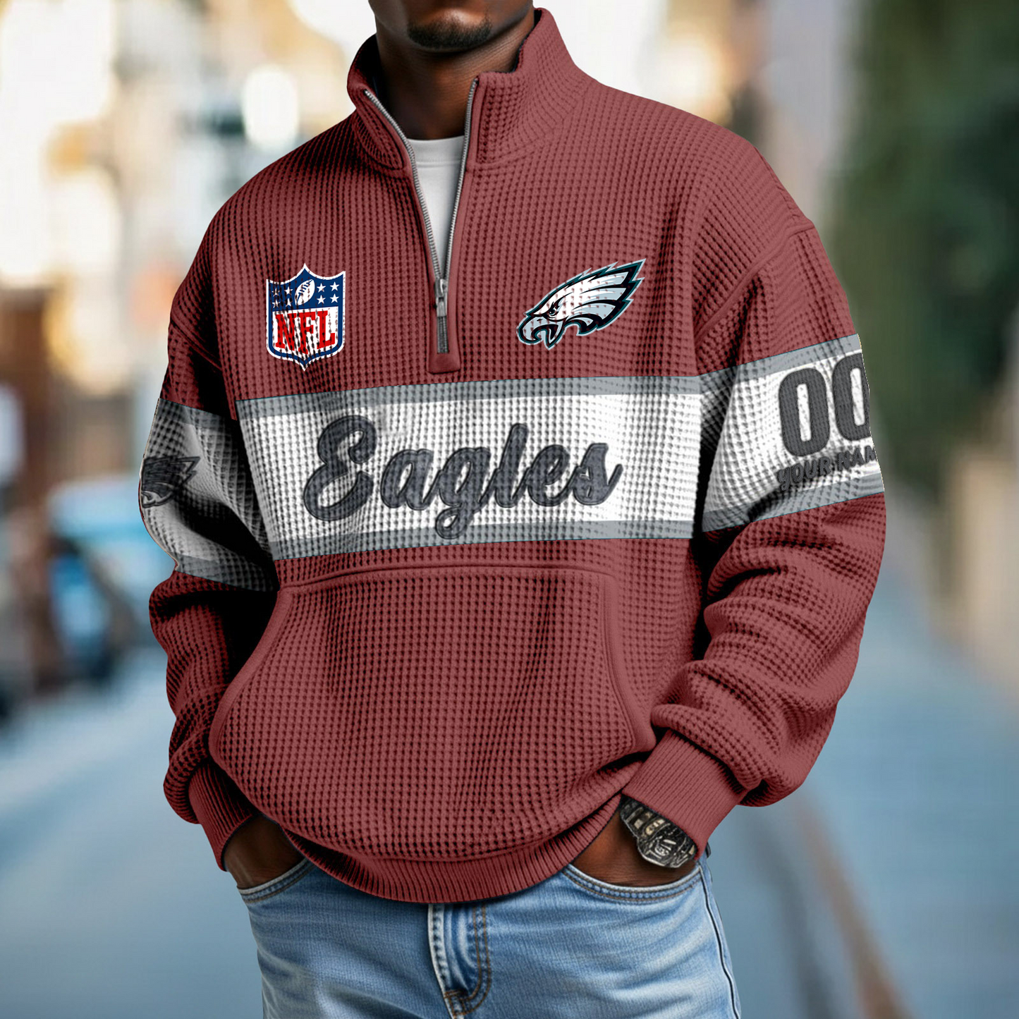 PHI x NFL Quarter-Zip Waffle Pullover DATND TANTD