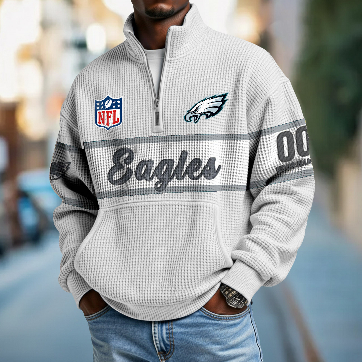 PHI x NFL Quarter-Zip Waffle Pullover DATND TANTD