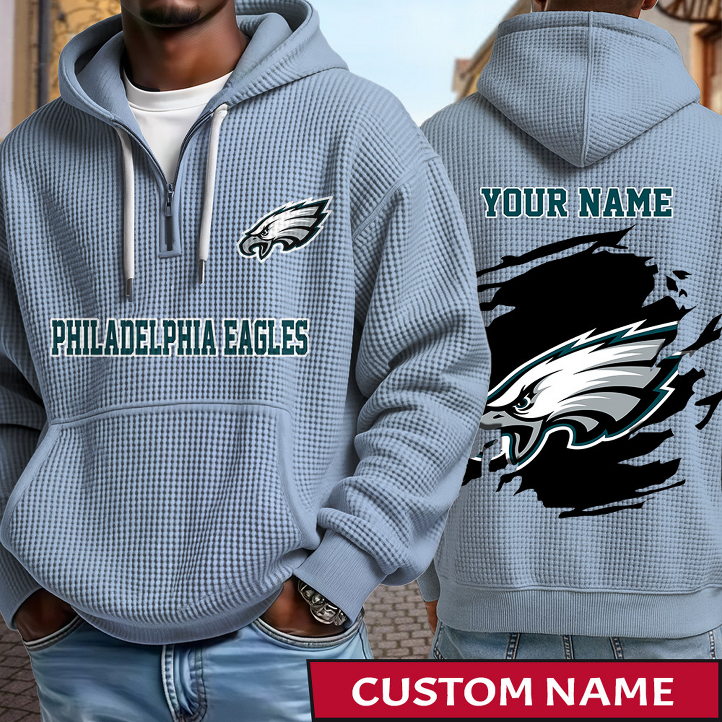 PHI x NFL Waffle Half Zip Hoodie DATND TANTD