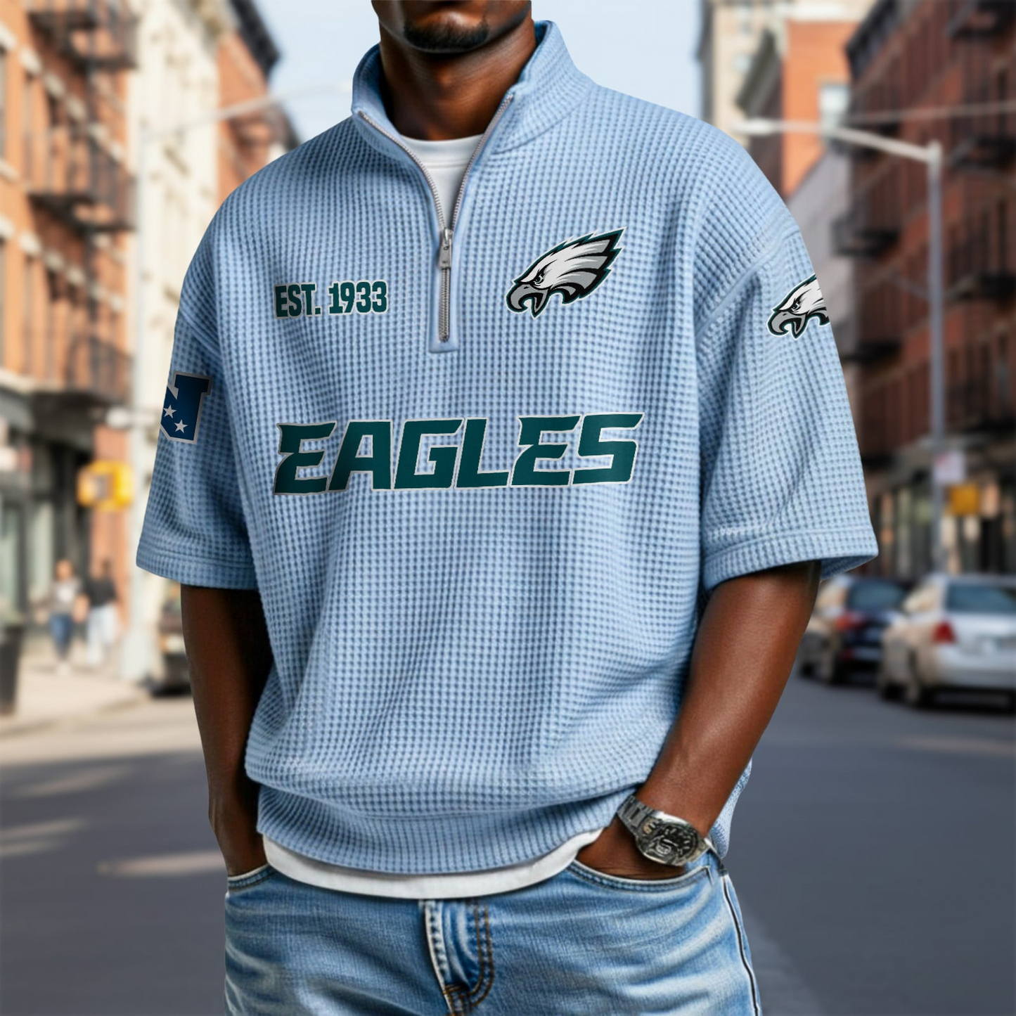 PHI x NFL Waffle Short Sleeve Polo Shirt DatND DVT