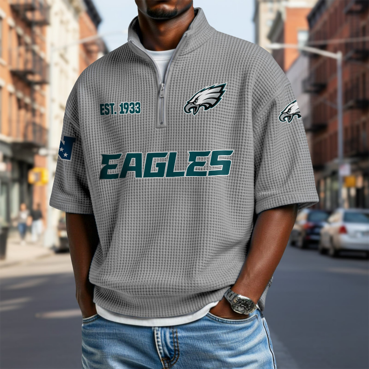 PHI x NFL Waffle Short Sleeve Polo Shirt DatND DVT