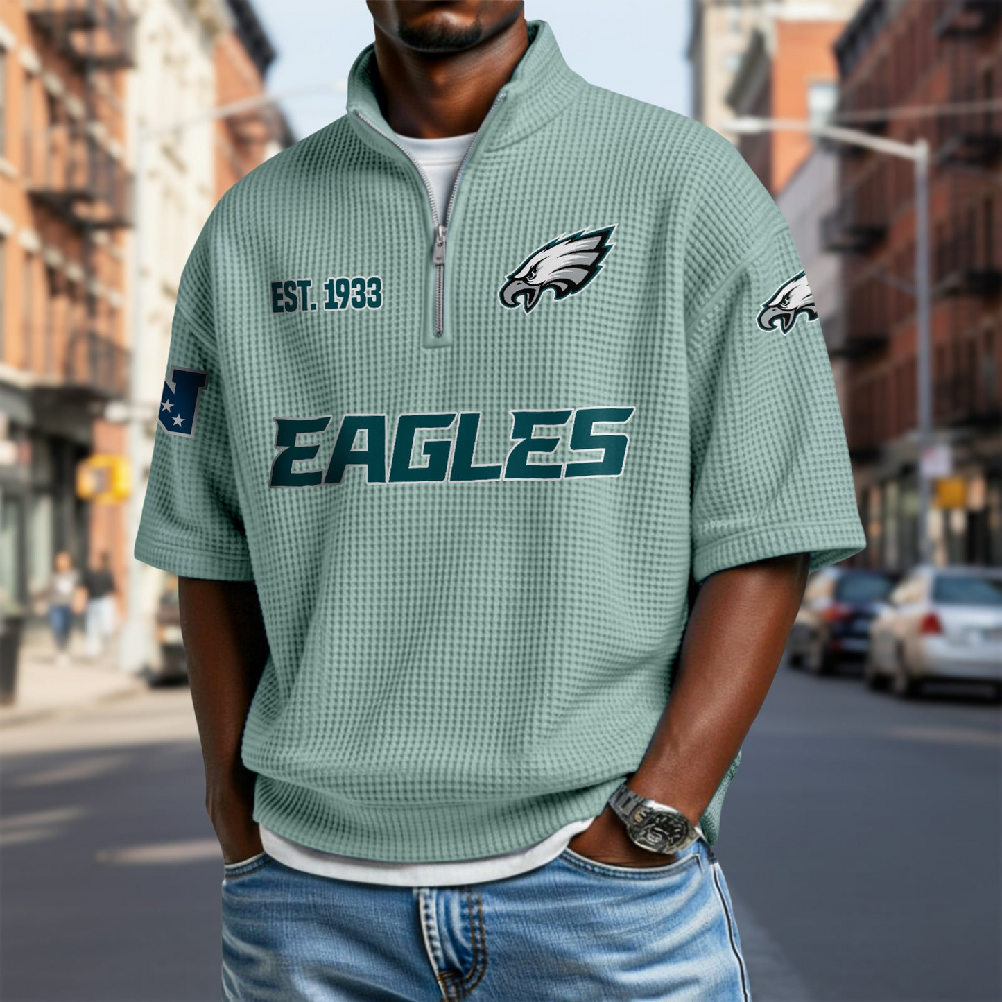 PHI x NFL Waffle Short Sleeve Polo Shirt DatND DVT