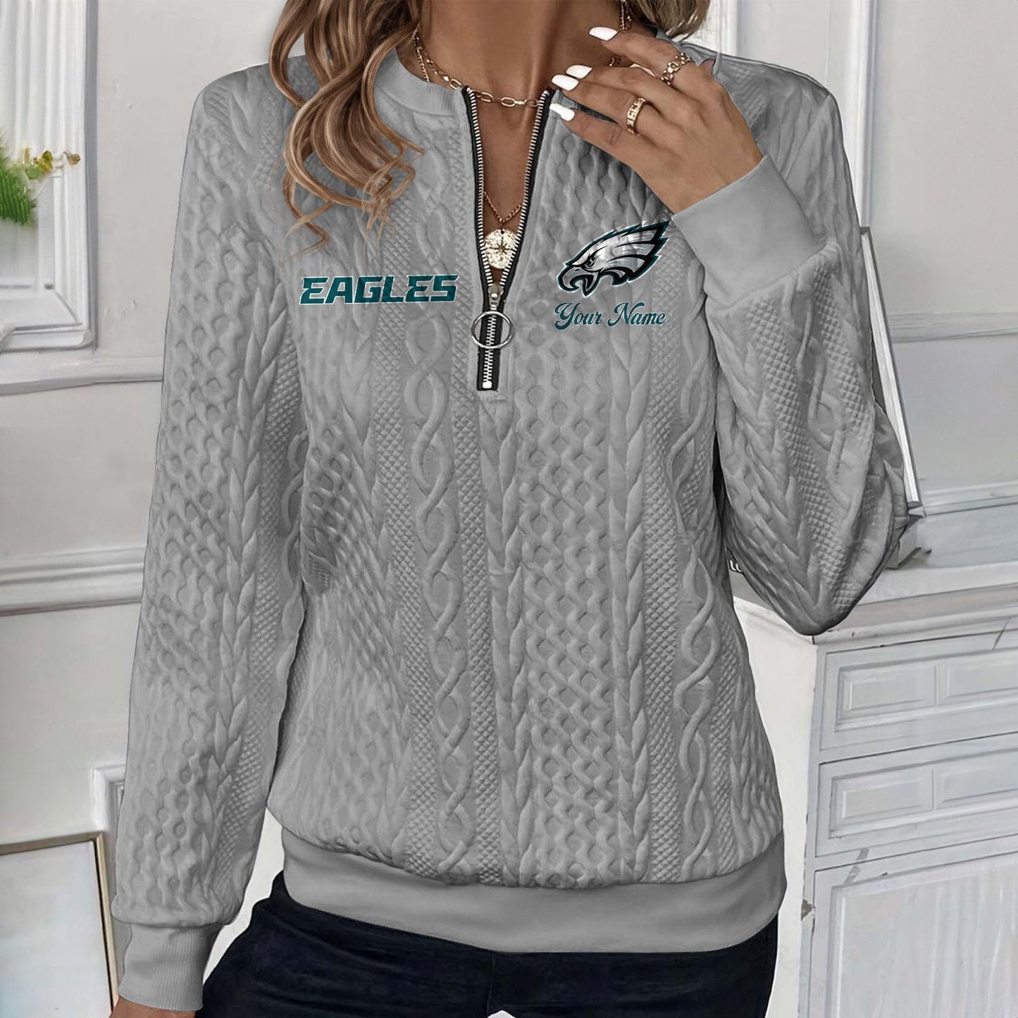 PHI x NFL Women's Quilted Zip-UP Sweatshirt DatND DVT