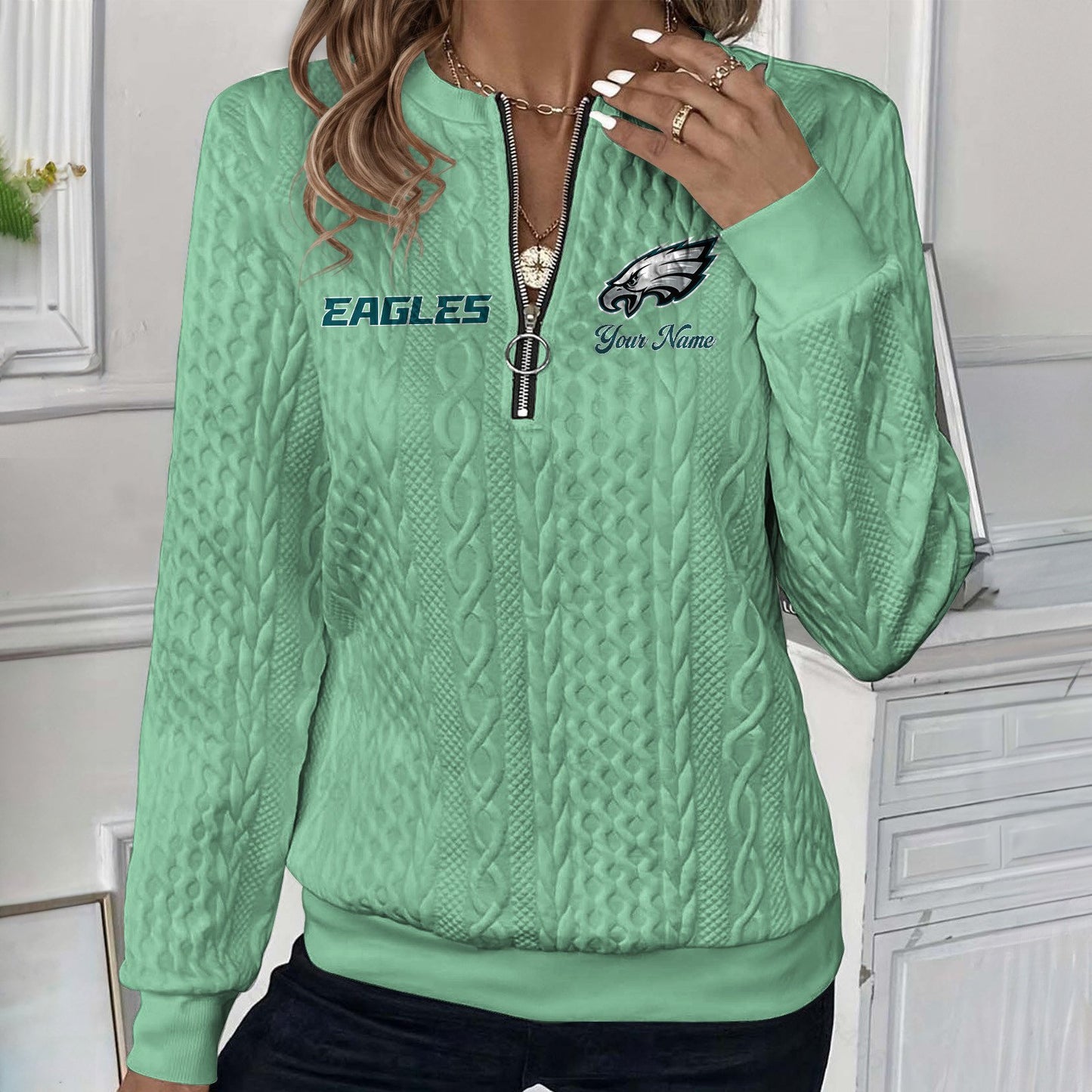 PHI x NFL Women's Quilted Zip-UP Sweatshirt DatND DVT