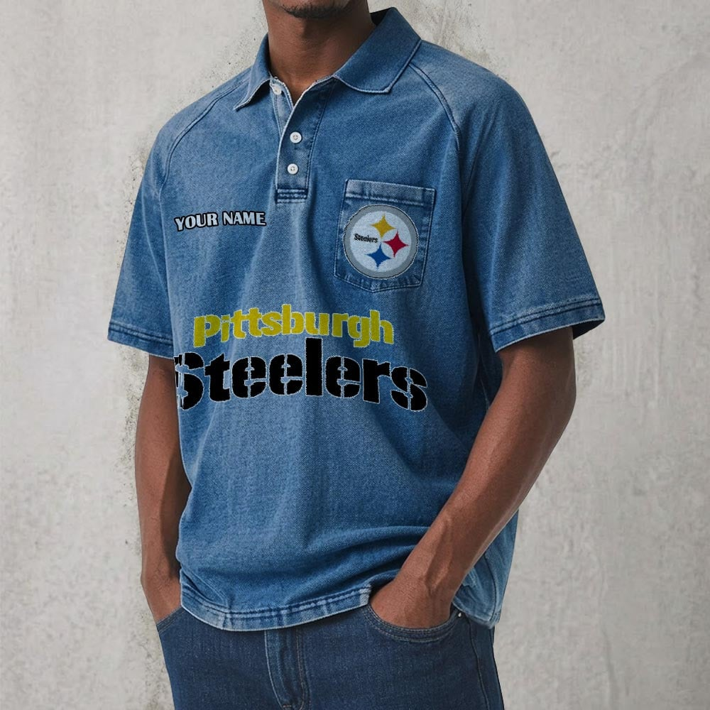 PIT x NFL Men's Distressed Turn-Down Collar Polo DATND TANTD 250526
